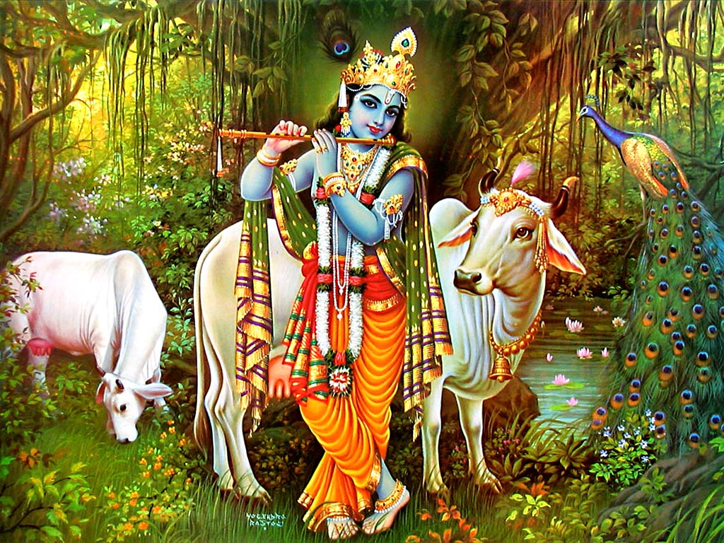 God Krishna and Cow
