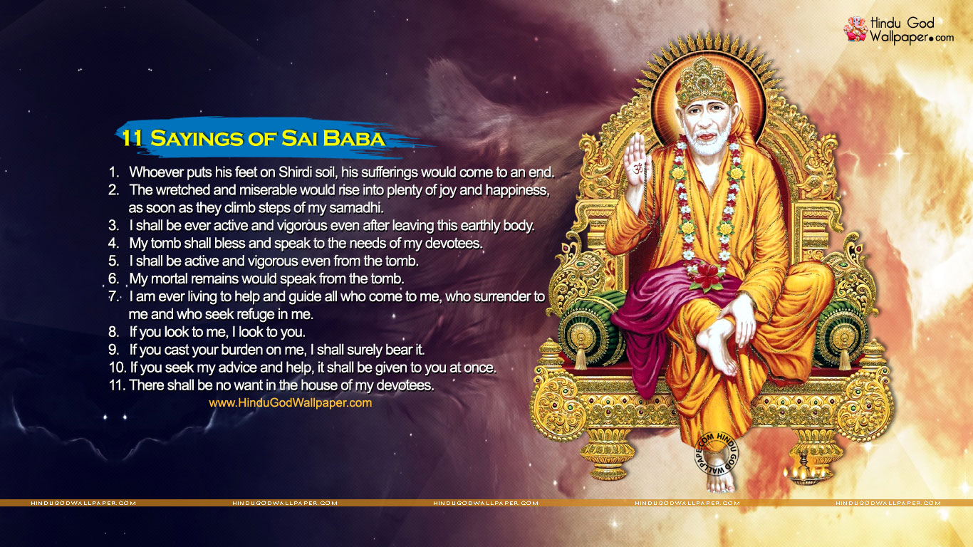 Sai Baba 11 Promises, Sayings Wallpaper in English
