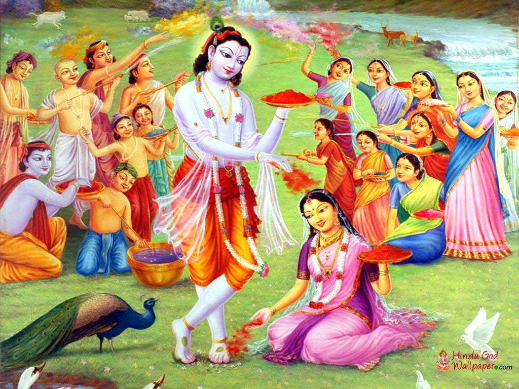 Lord Krishna Playing Holi Wallpapers
